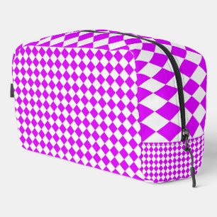 Purple White Chequered Diamond Pattern Toiletry Ba Dopp Kit