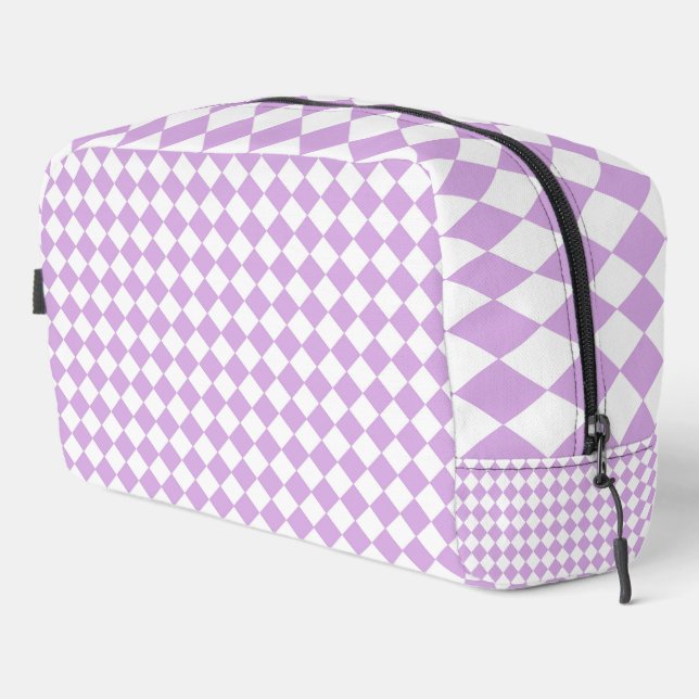 Purple White Chequered Diamond Pattern Toiletry Ba Dopp Kit (Right Corner)