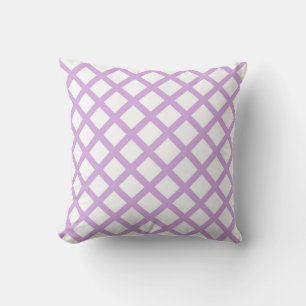 Purple White Chequered Diamond Stripes Pattern Cushion