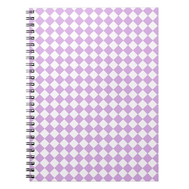 Purple White Chequered Pattern Spiral Notebook (Front)