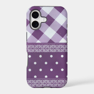 Purple White Chequered Polka Dot Floral Damask Art