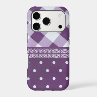 Purple White Chequered Polka Dot Floral Damask Art