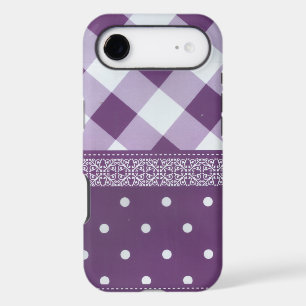Purple White Chequered Polka Dot Floral Damask Art