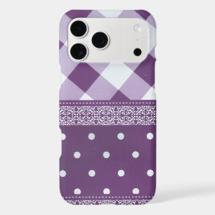 Purple White Chequered Polka Dot Floral Damask Art