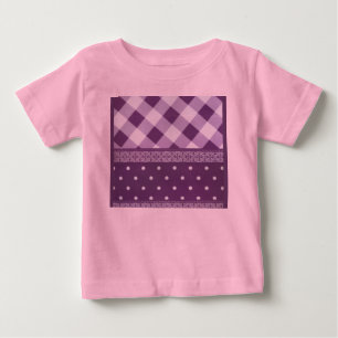 Purple White Chequered Polka Dot Floral Damask Art Baby T-Shirt