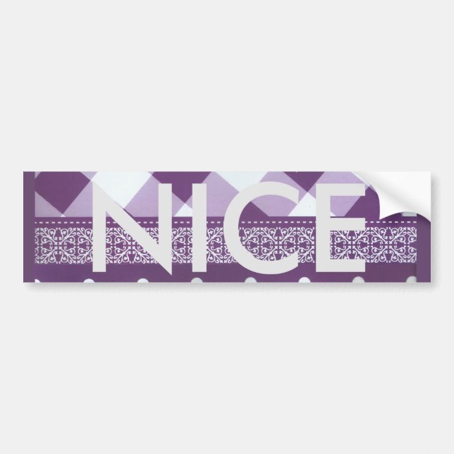 Purple White Chequered Polka Dot Floral Damask Art Bumper Sticker (Front)