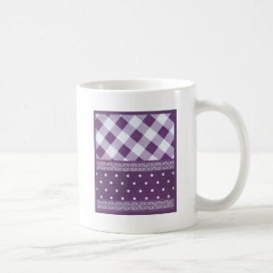 Purple White Chequered Polka Dot Floral Damask Art Coffee Mug