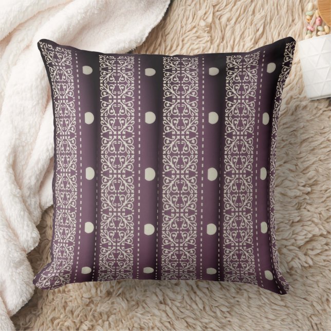 Purple White Chequered Polka Dot Floral Damask Art Cushion (Blanket)