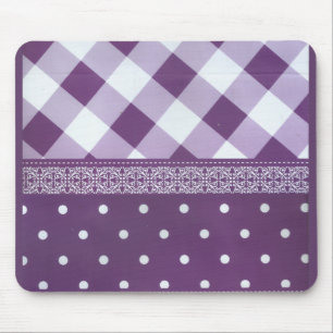 Purple White Chequered Polka Dot Floral Damask Art Mouse Mat