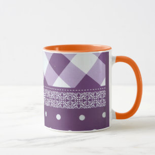 Purple White Chequered Polka Dot Floral Damask Art Mug