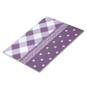 Purple White Chequered Polka Dot Floral Damask Art Notepad