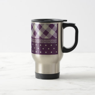 Purple White Chequered Polka Dot Floral Damask Art Travel Mug