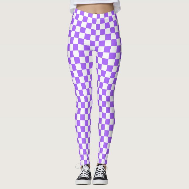 Purple & White Chequered Spandex Leggings (Front)