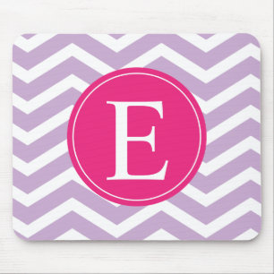 Purple White Chevron Bright Pink Monogram Mouse Mat