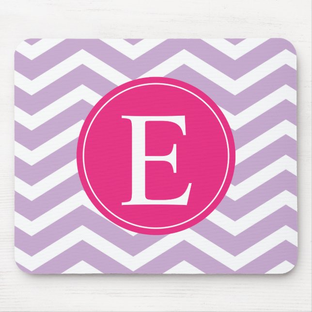 Purple White Chevron Bright Pink Monogram Mouse Mat (Front)