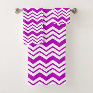 Purple White Chevron Zigzag Pattern Design Bath Towel Set