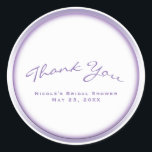 Purple & White Chic Bridal Shower Party Classic Round Sticker<br><div class="desc">Customise with any text you want.</div>
