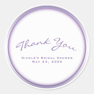 Purple & White Chic Bridal Shower Party Classic Round Sticker