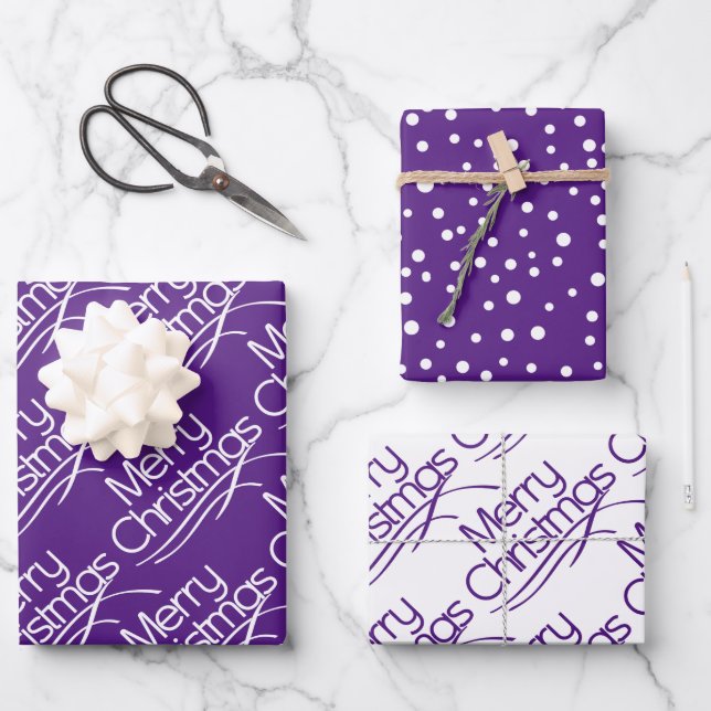 Purple white Christmas typography and dots holiday Wrapping Paper Sheet (Front)