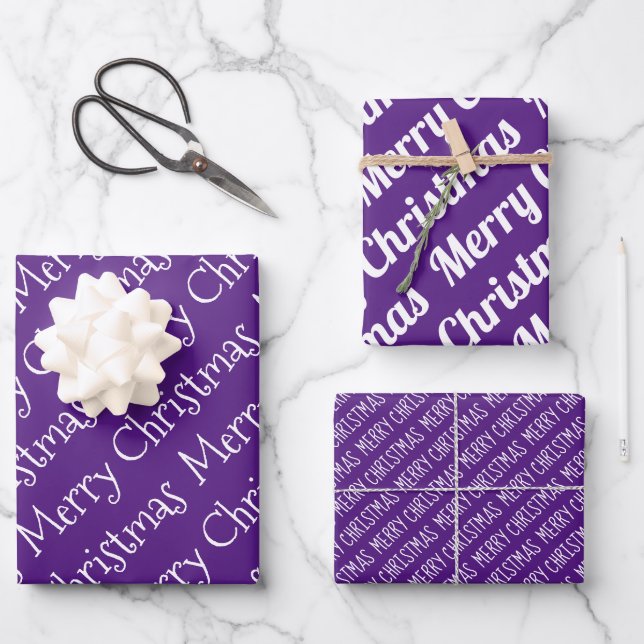 Purple, white Christmas typography modern holiday Wrapping Paper Sheet (Front)