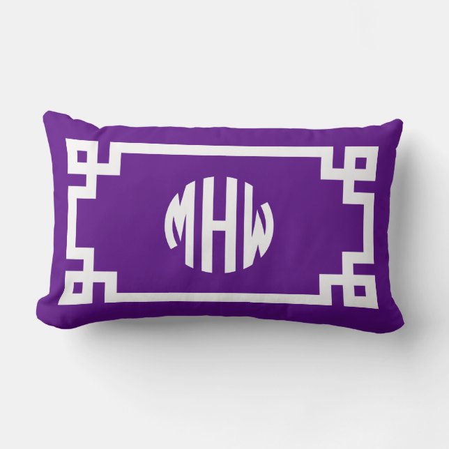 Purple White Circle Monogram Greek Key DIY BG Lumbar Cushion (Front)