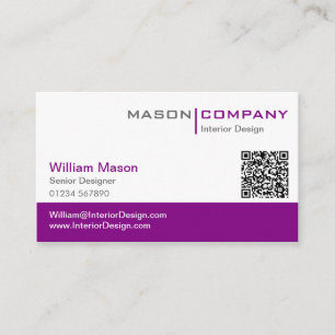 Purple & White Corporate QR Code Business Card