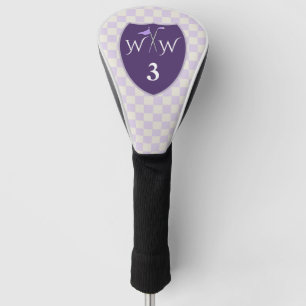 Purple & White Cream Checks with Initials & Number Golf Head Cover