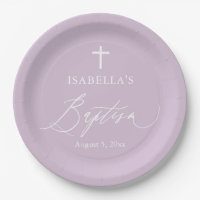 Purple White Cross Girl Baptism Party Plates