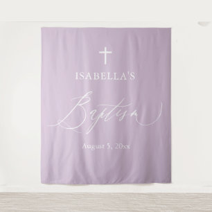 Purple White Cross Girl Baptism Photo Backdrop Tapestry