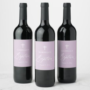 Purple White Cross Girl Baptism Wine Label