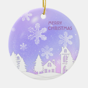 Purple White Crystal Ball Translucent Snowflakes Ceramic Tree Decoration