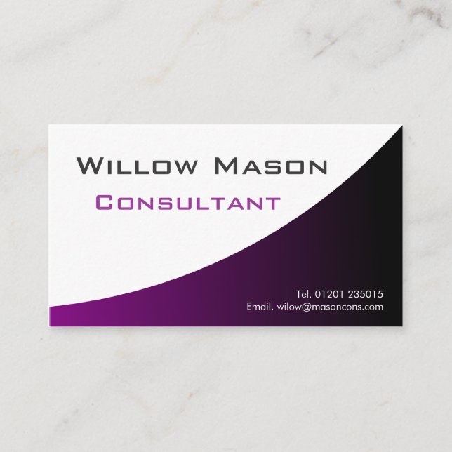 Purple White Curved, Professional Business Card (Front)