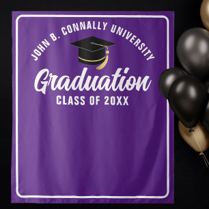 Purple White Custom Graduation Party Photo Booth Tapestry