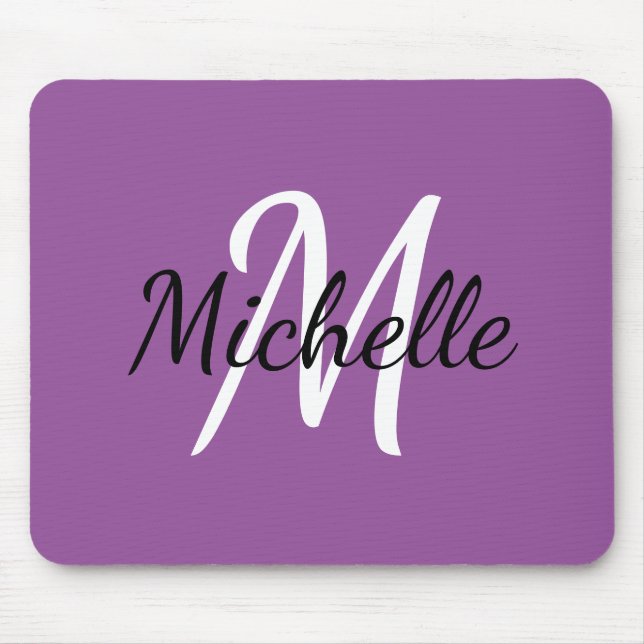 Purple & White Custom Monogram Mousepad (Front)