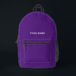Purple white Custom Name Backpack<br><div class="desc">Easily personalise this simple and cool backpack adding your name or custom text. A cool and modern design in dark purple and white featuring clear sans serif font, for a modern, professional and edgy look, perfect as custom gift for college students, high school, kids. The backpack can be customised in...</div>