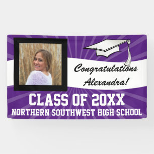 Purple White Custom Photo Graduation Sign