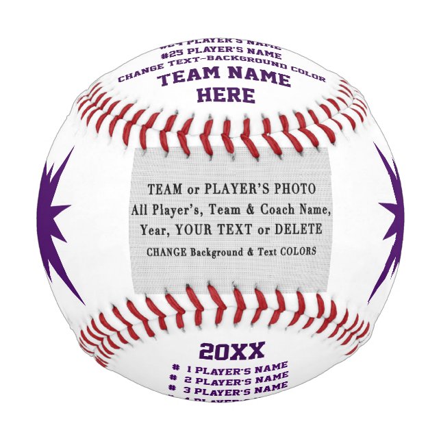 Purple, White, Customisable Baseballs, Any COLORS Baseball (Front)