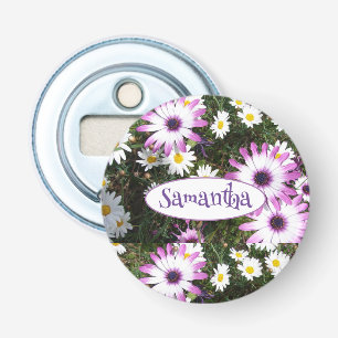 Purple White Daisy Flower Garden Customizable Name Bottle Opener