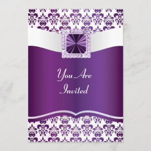 Purple & white damask any occasion invitation