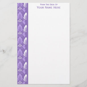 Purple White Damask Border Stationery