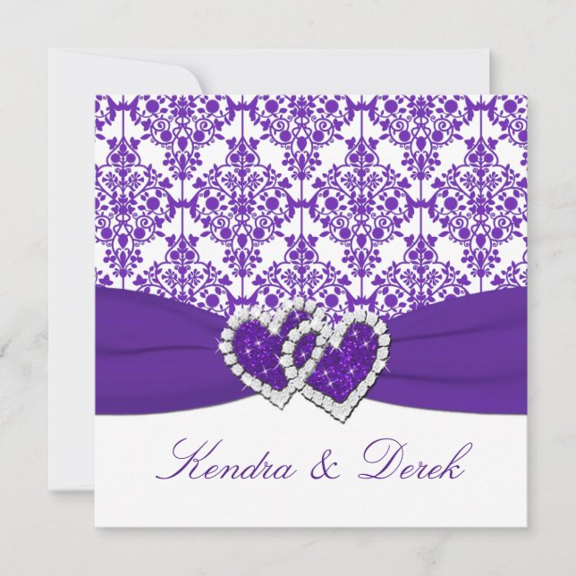 Purple, White Damask Couples Shower Invitation (Front)