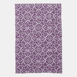 Purple & White Damask Kitchen Towel