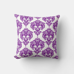 Purple & White Damask Modern Elegant Pattern Cushion