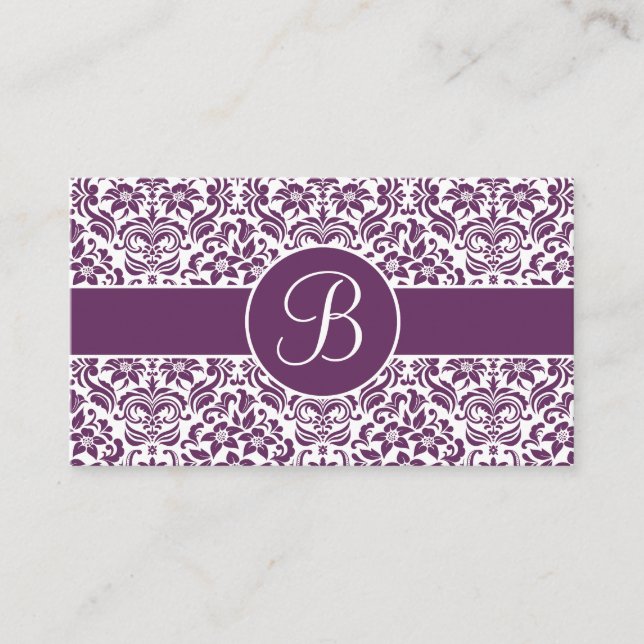 Purple & White Damask Wedding Gift Registry Cards (Front)