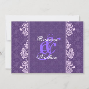 Purple & White Damask Wedding Invitation