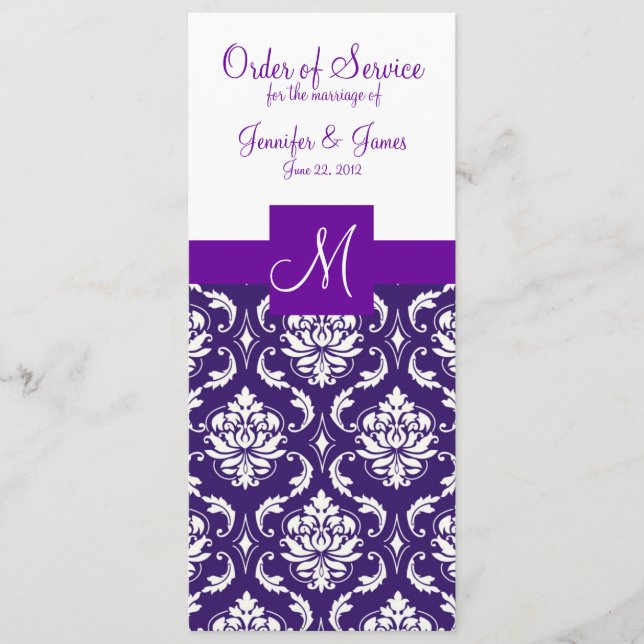 Purple White Damask Wedding Program Programme (Front)