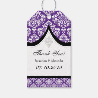 Purple White Damask Wedding Thank You Tags