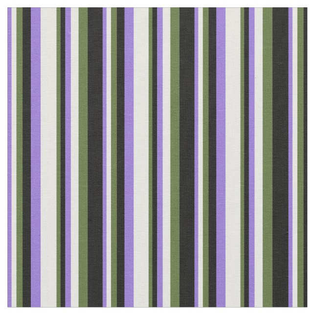 Purple, White, Dark Olive Green, and Black Coloure Fabric (Close Up)