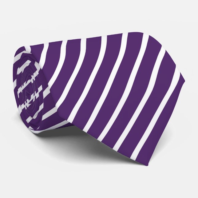 Purple White Diagonal Stripes Tie (Rolled)