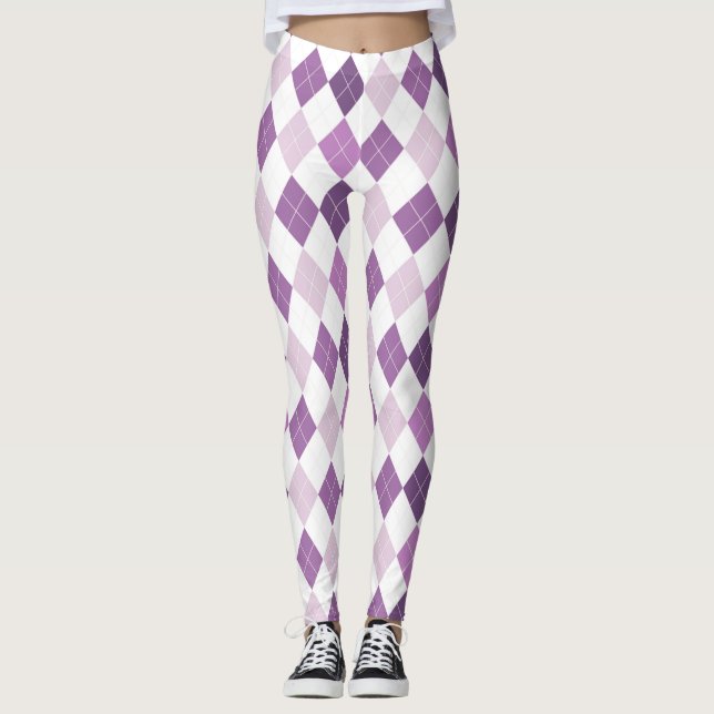 Purple White Diamond Pattern Leggings (Front)